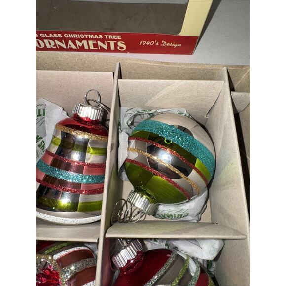 Christopher Radko SHINY BRITE Glass Ornaments Set of 9 Indents Bells Striped - Picture 9 of 11